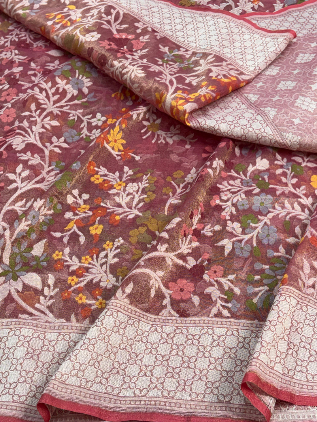 Brown Handwoven Pure Banarasi Tissue Jamdani Saree