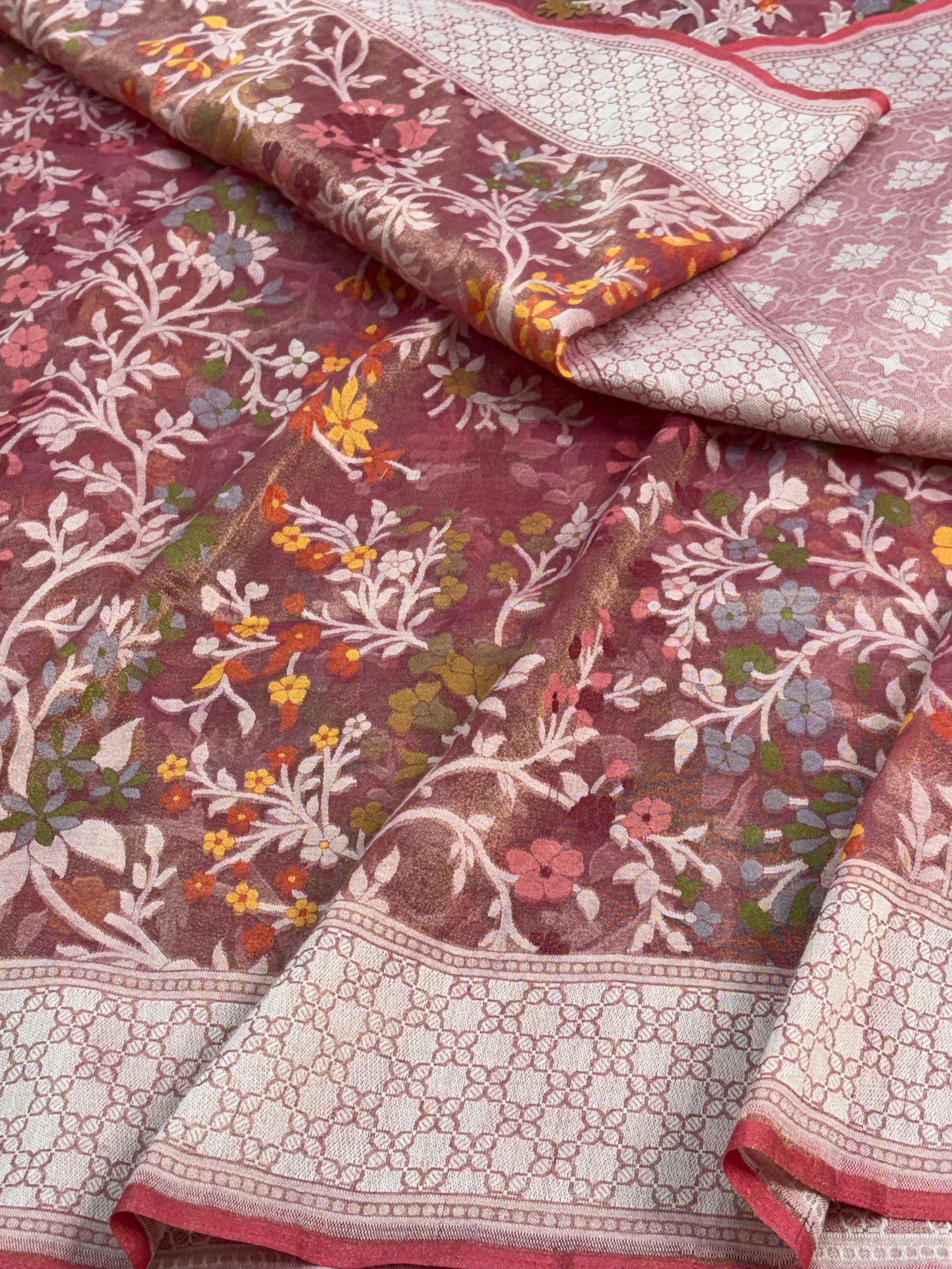 Brown Handwoven Pure Banarasi Tissue Jamdani Saree