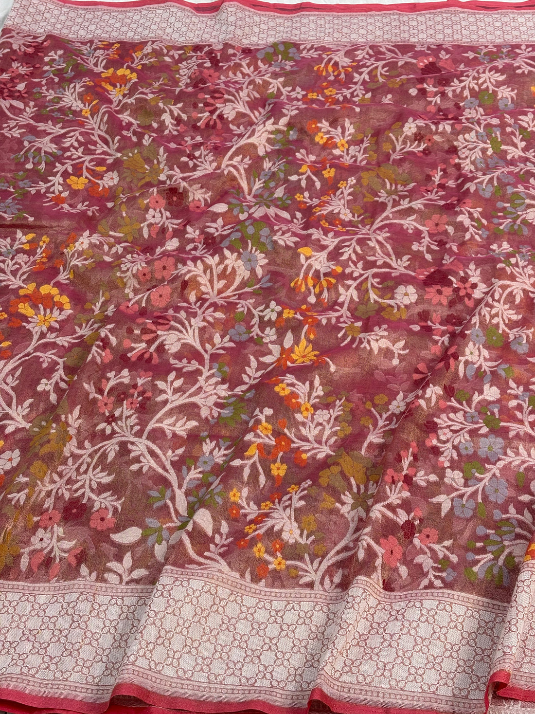 Brown Handwoven Pure Banarasi Tissue Jamdani Saree