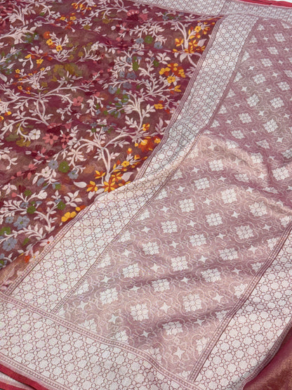 Brown Handwoven Pure Banarasi Tissue Jamdani Saree
