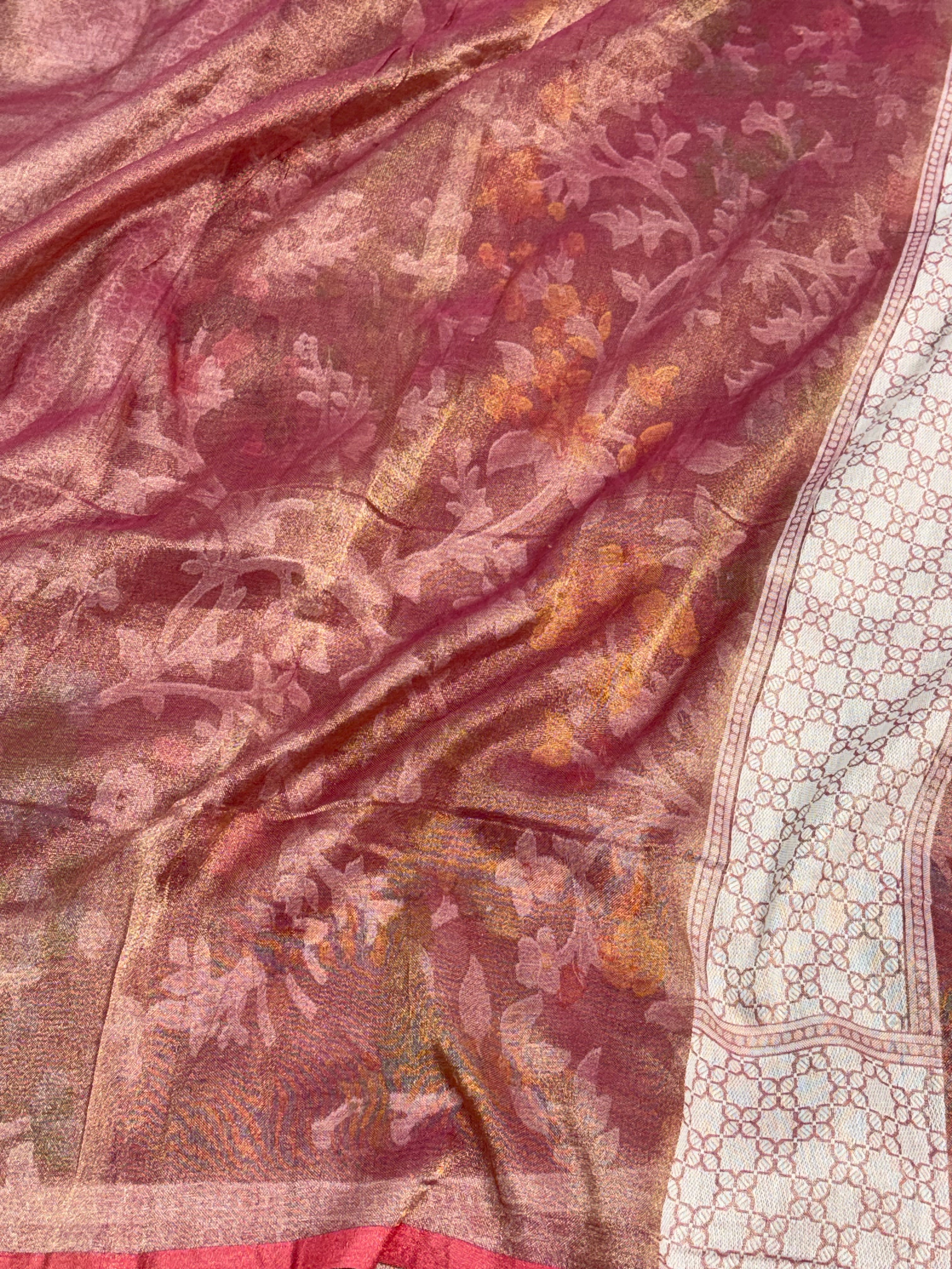 Brown Handwoven Pure Banarasi Tissue Jamdani Saree