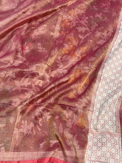 Brown Handwoven Pure Banarasi Tissue Jamdani Saree