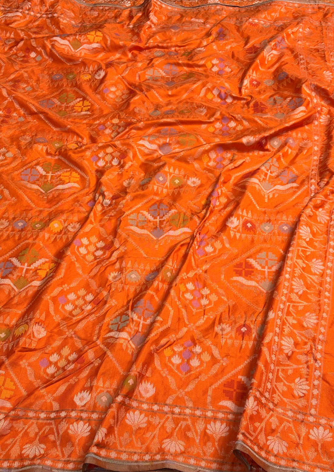 Orange Handwoven Pure Banarasi Silk Jamdani Saree