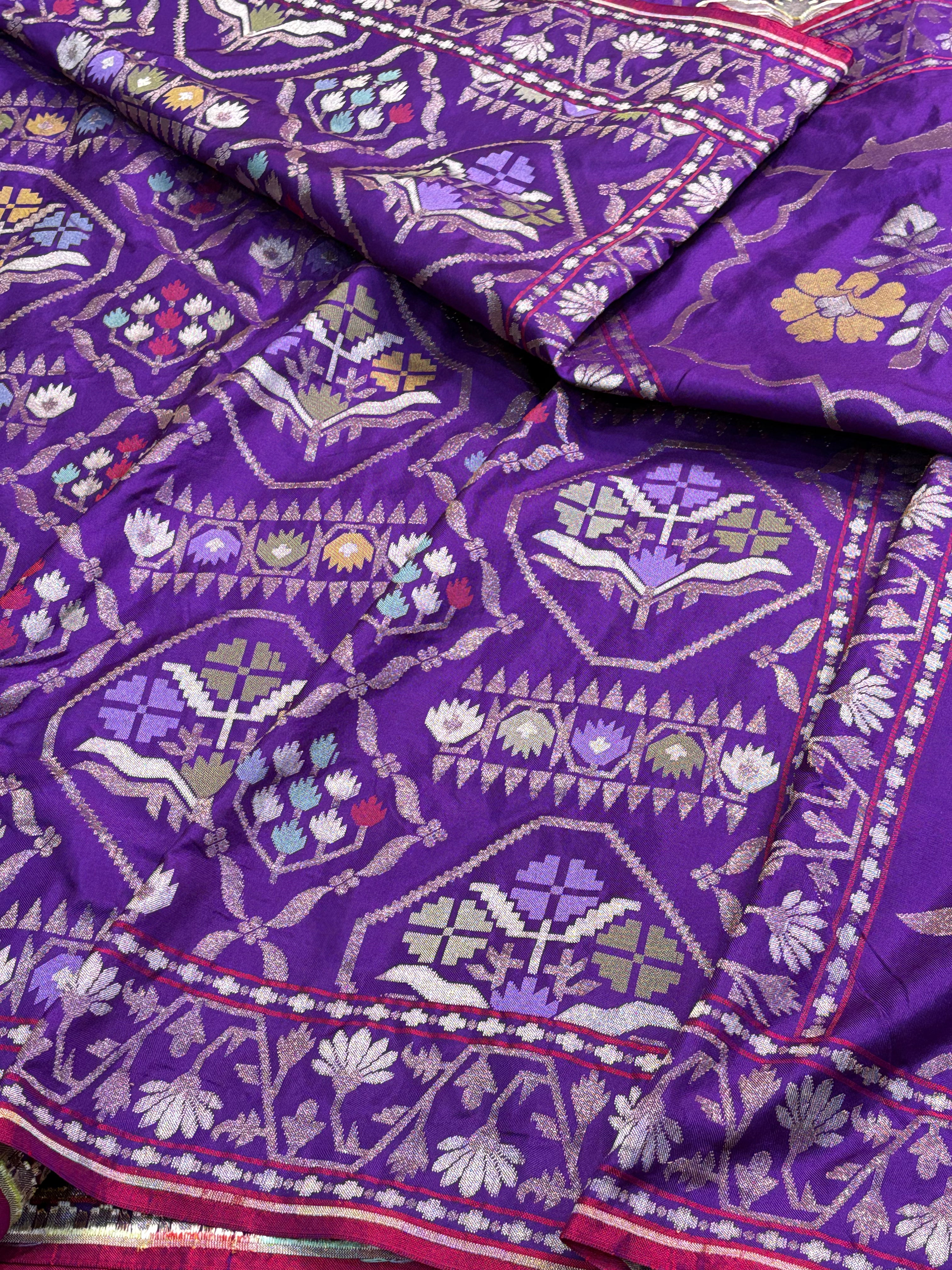 Purple Handwoven Pure Banarasi Silk Jamdani Saree