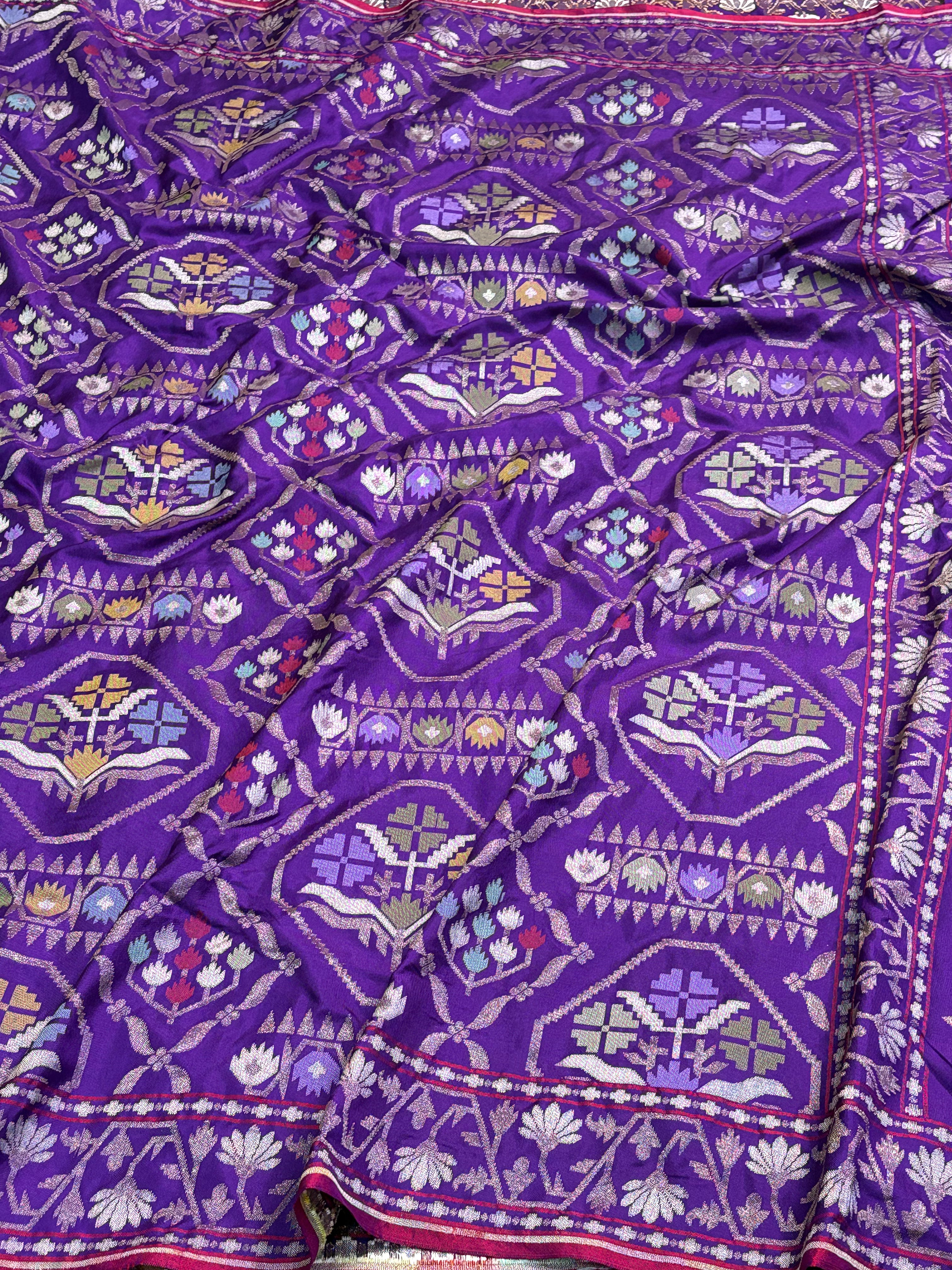 Purple Handwoven Pure Banarasi Silk Jamdani Saree
