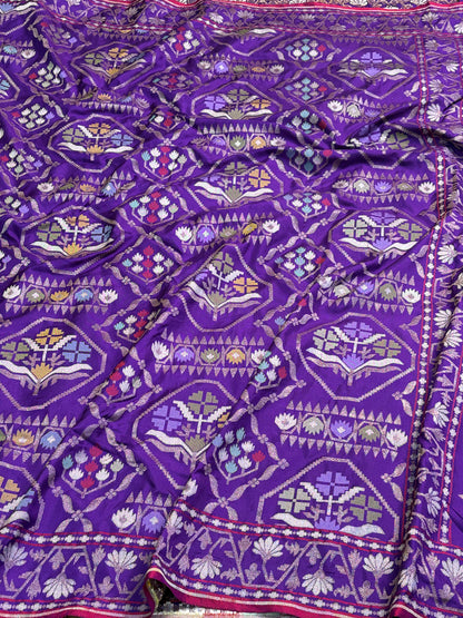 Purple Handwoven Pure Banarasi Silk Jamdani Saree
