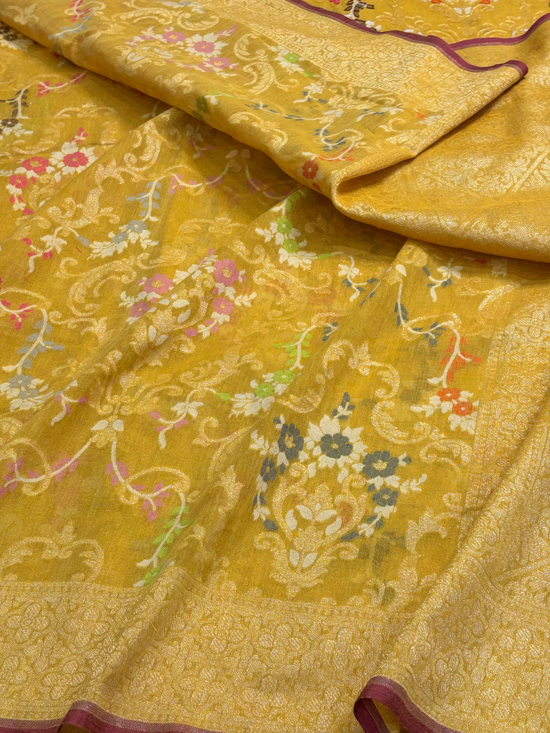 Yellow Handwoven Pure Muslin Cotton Jamdani Saree