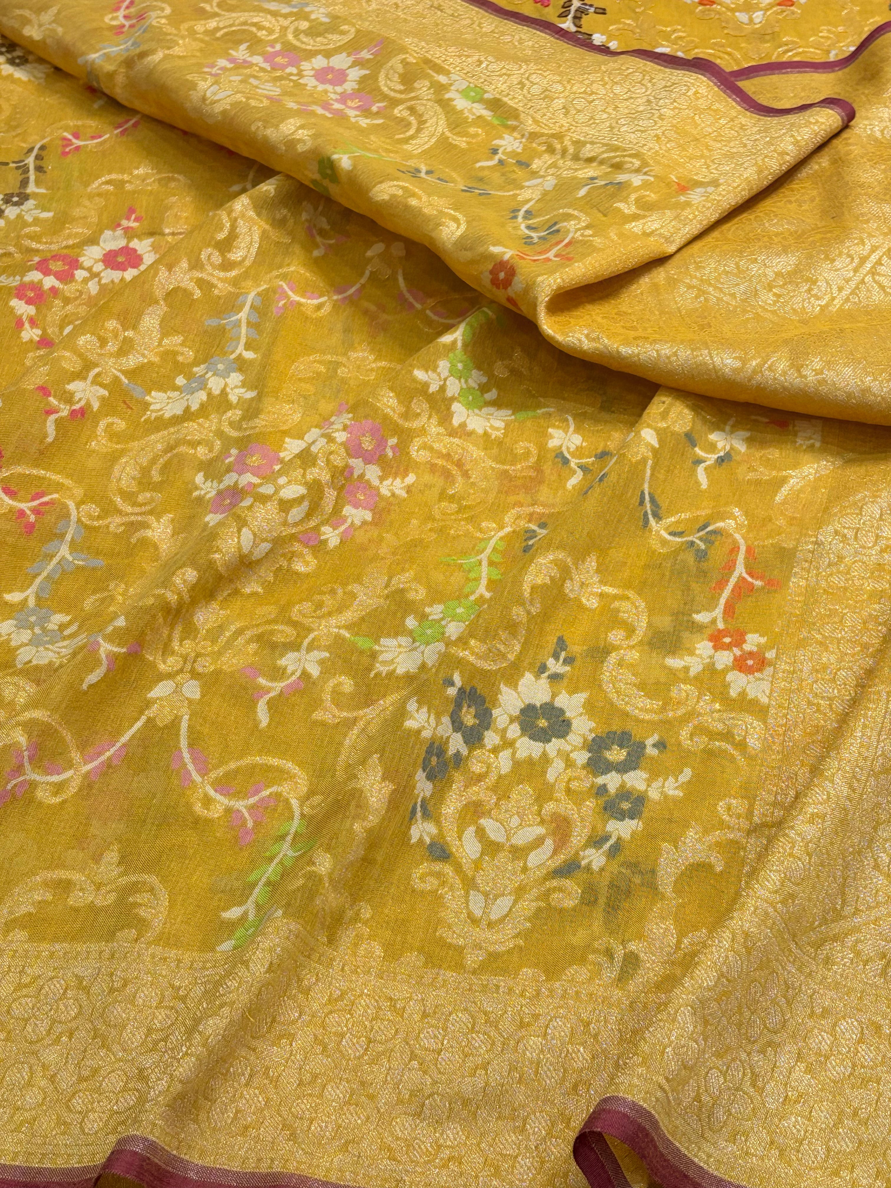 Yellow Handwoven Pure Muslin Cotton Jamdani Saree