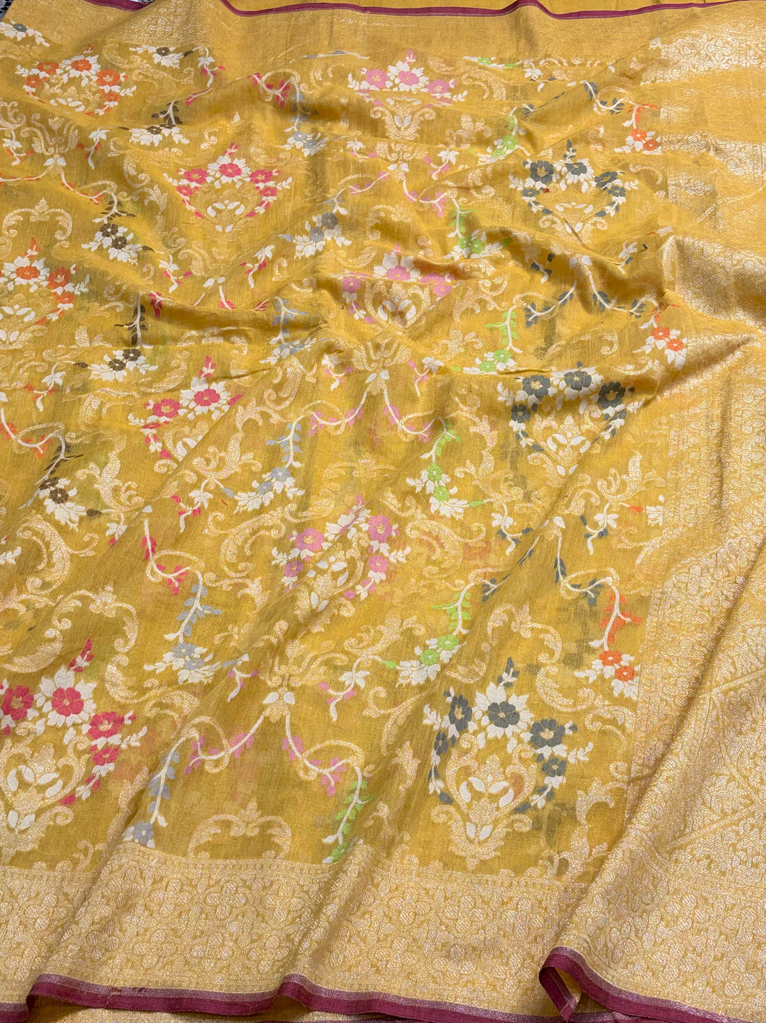 Yellow Handwoven Pure Muslin Cotton Jamdani Saree