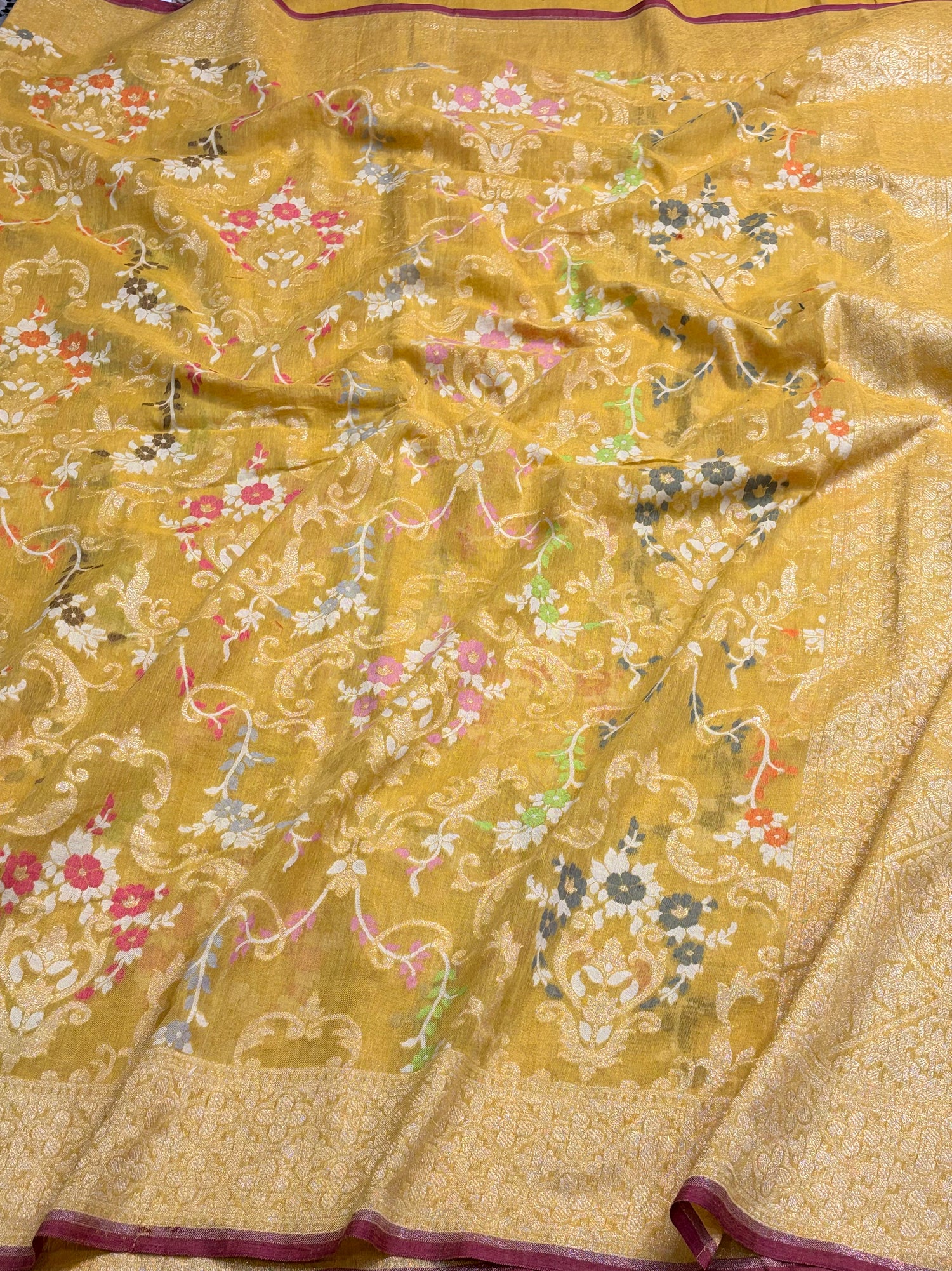 Yellow Handwoven Pure Muslin Cotton Jamdani Saree