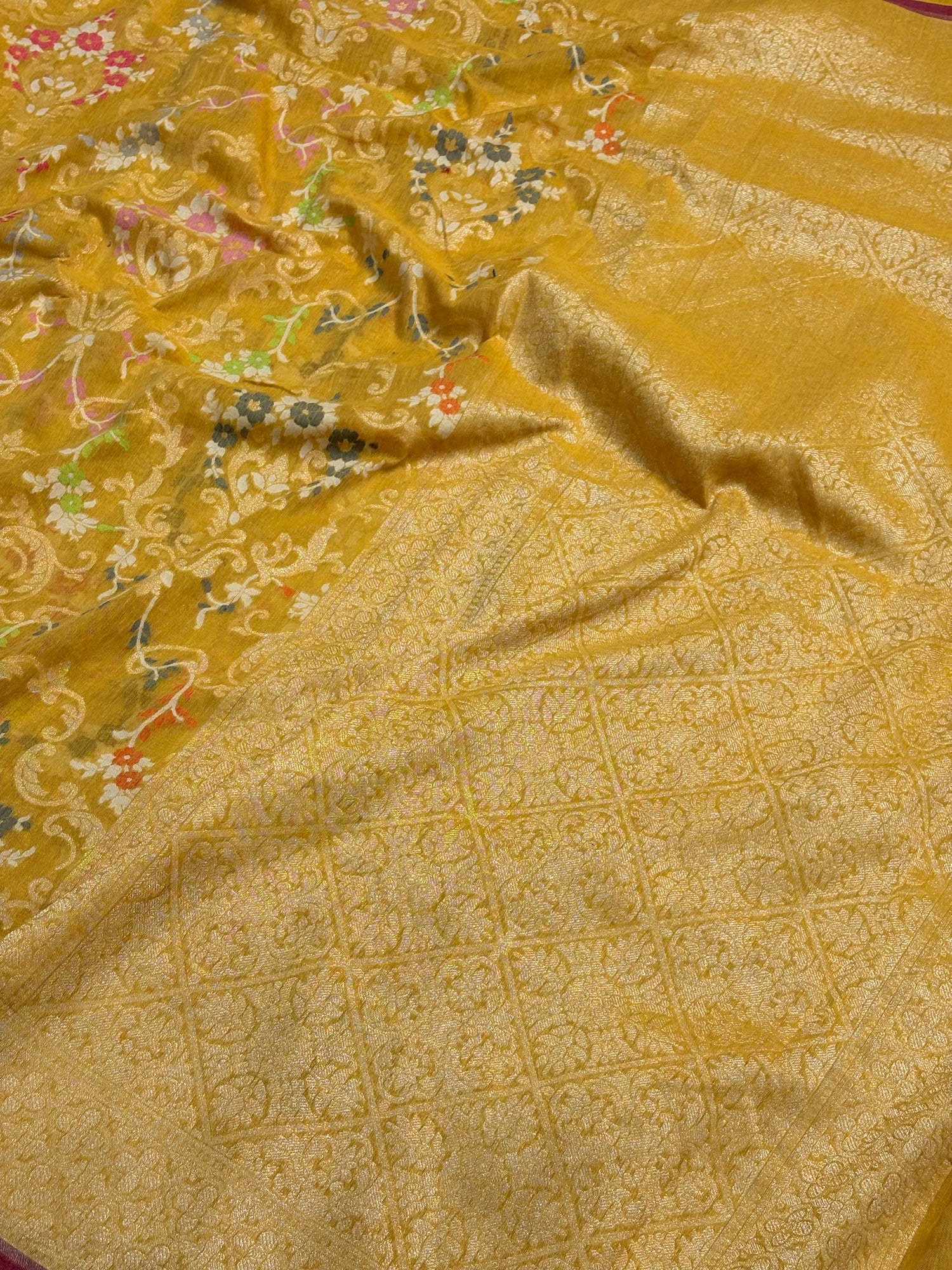 Yellow Handwoven Pure Muslin Cotton Jamdani Saree