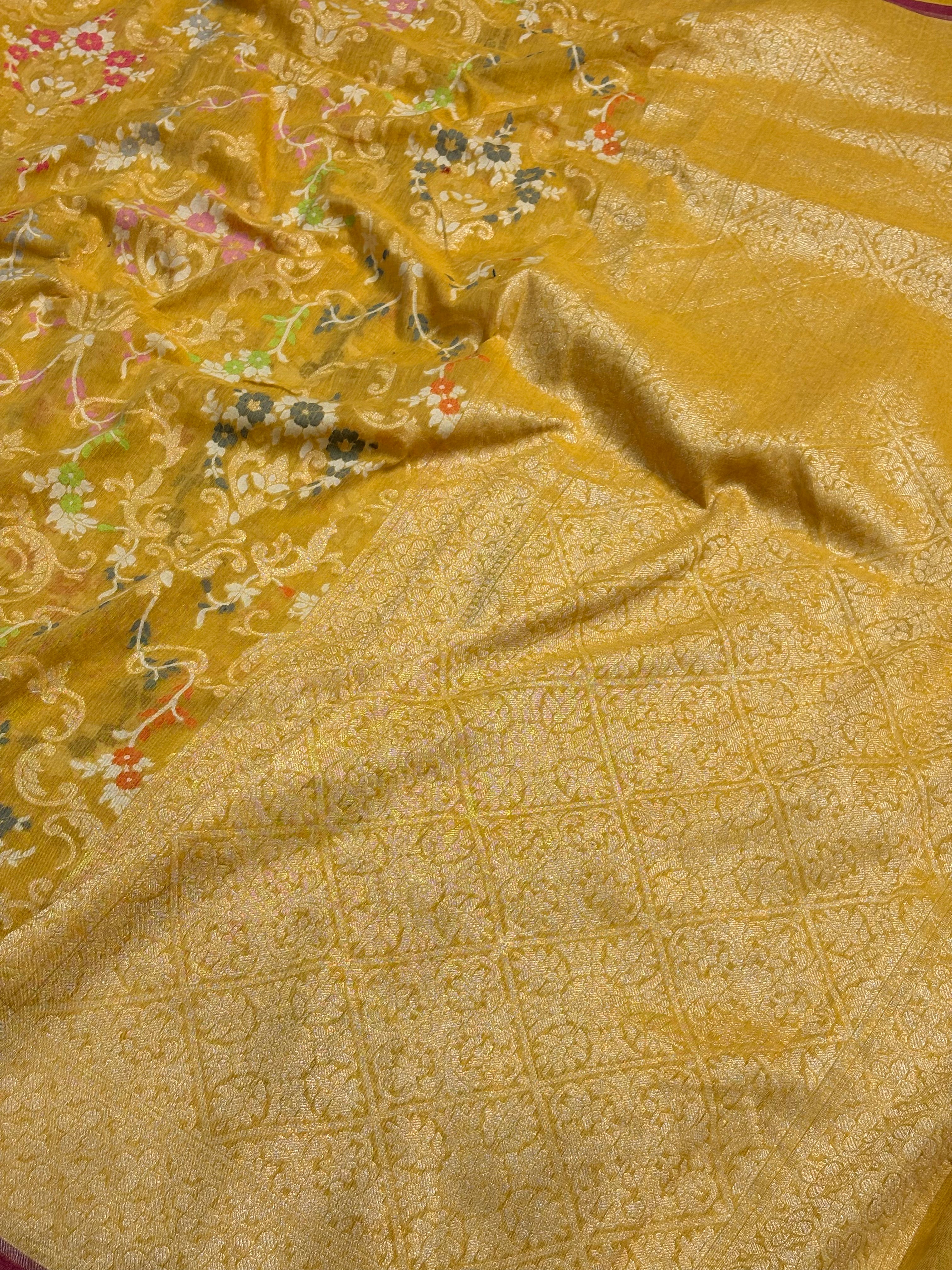 Yellow Handwoven Pure Muslin Cotton Jamdani Saree