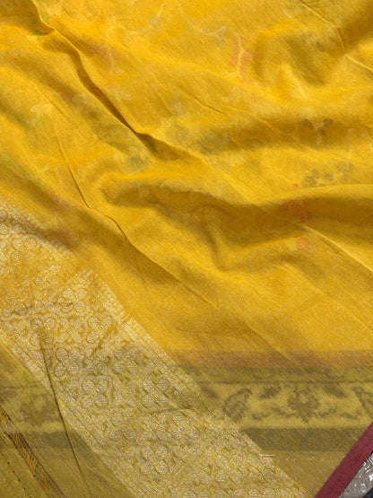 Yellow Handwoven Pure Muslin Cotton Jamdani Saree