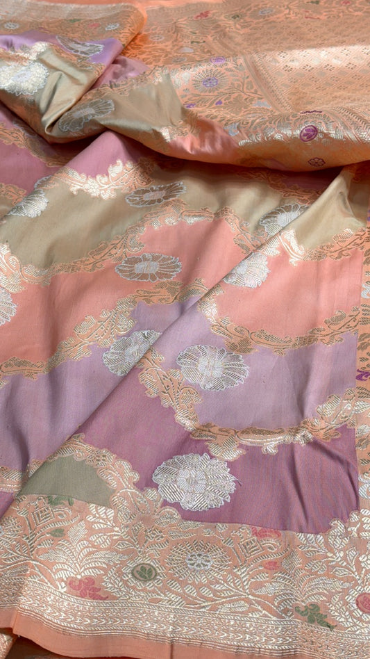Peach Pink Pure Banarasi Rankaat Handwoven Saree