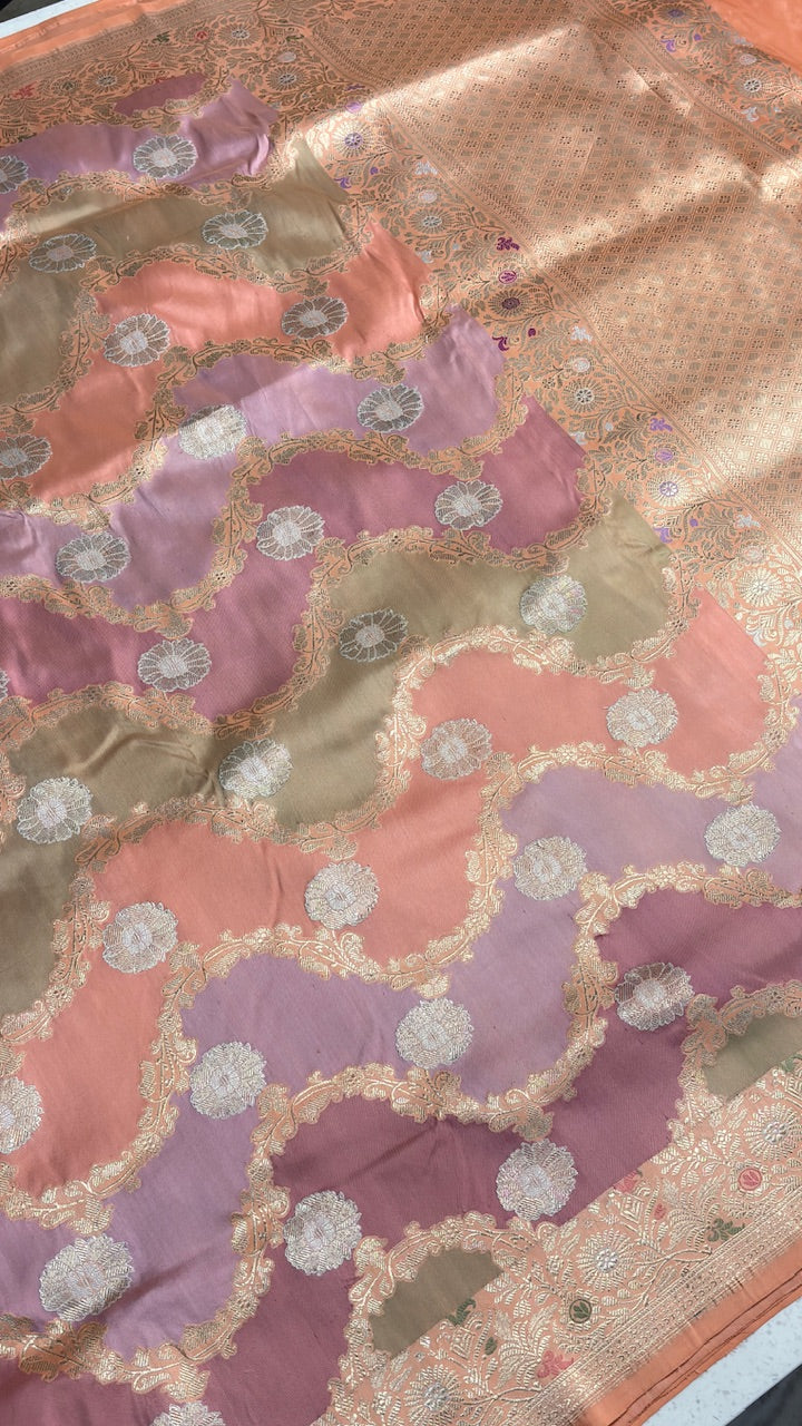 Peach Pink Pure Banarasi Rankaat Handwoven Saree