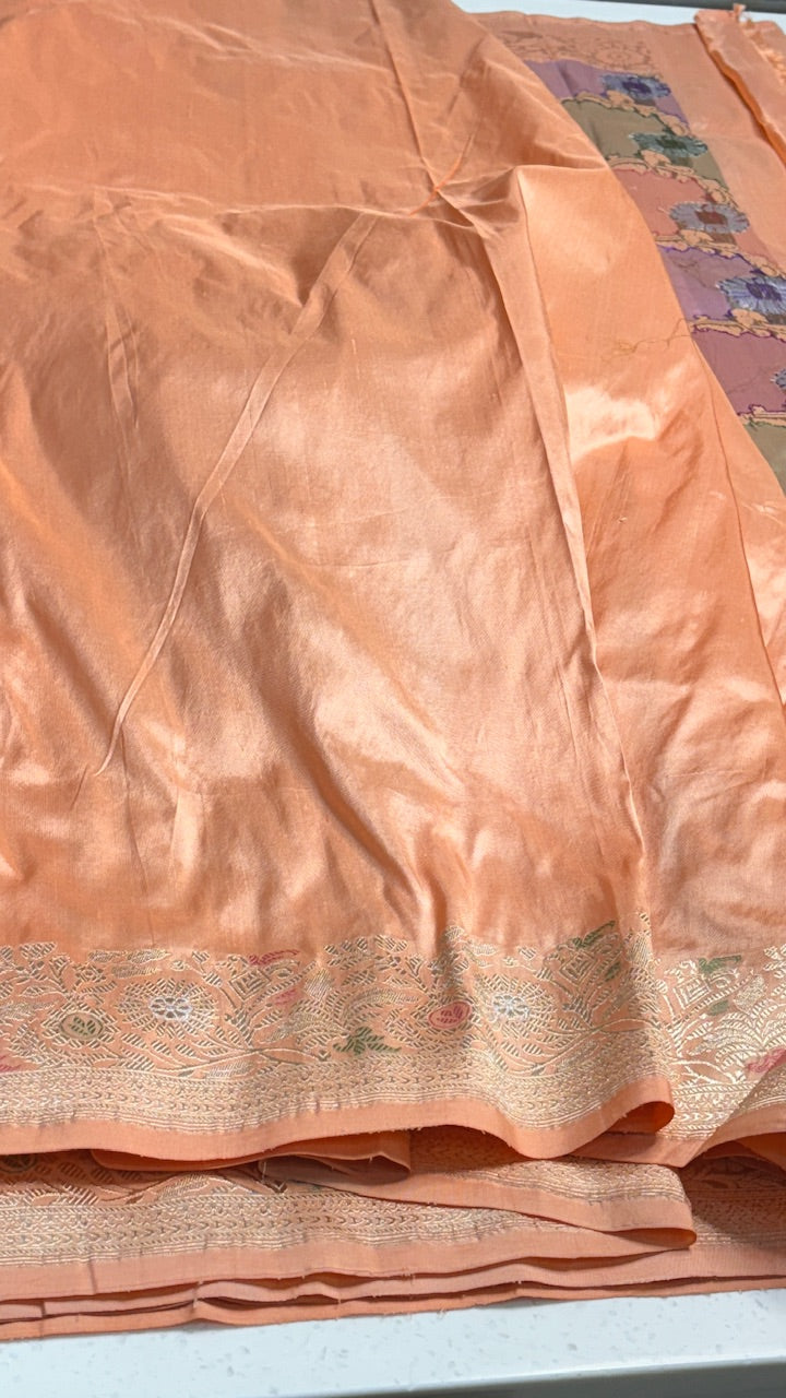 Peach Pink Pure Banarasi Rankaat Handwoven Saree