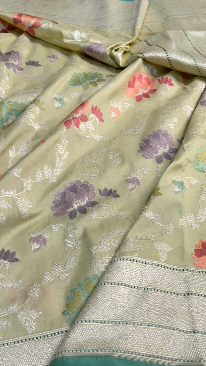 Light Pista Green Banarasi Katan Silk Handwoven Saree