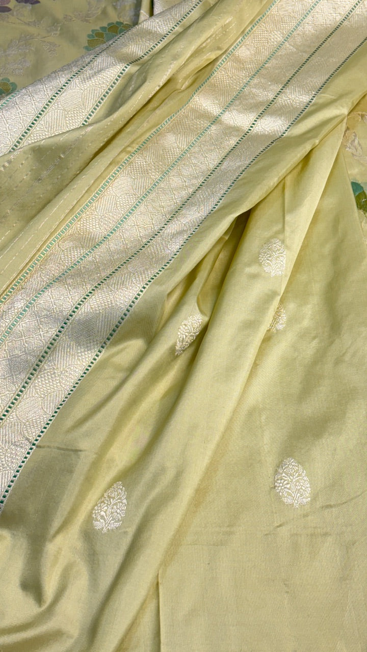 Light Pista Green Banarasi Katan Silk Handwoven Saree