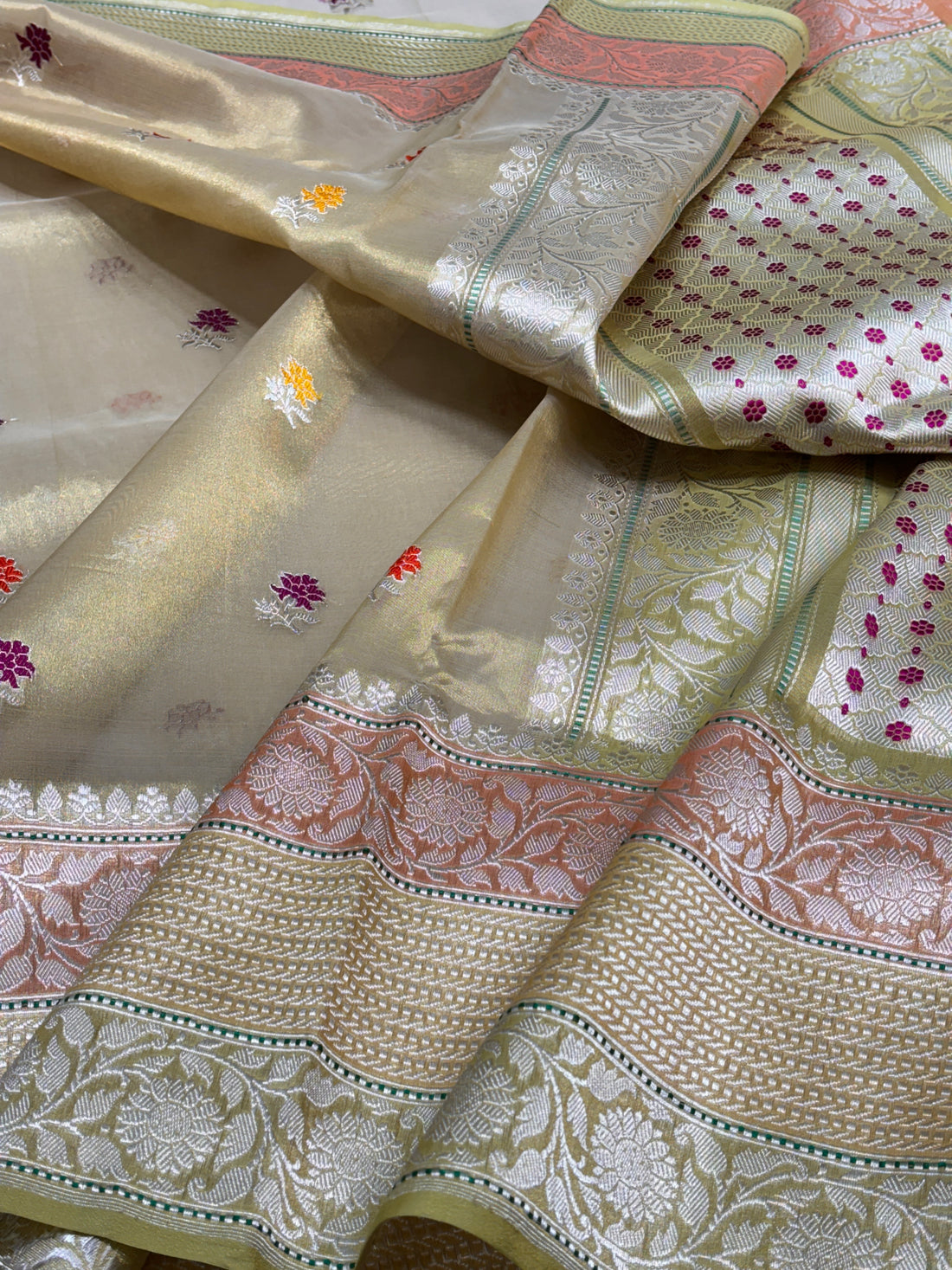 Champagne Gold Banarasi Kora Silk Handwoven Saree