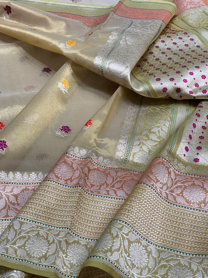 Champagne Gold Banarasi Kora Silk Handwoven Saree