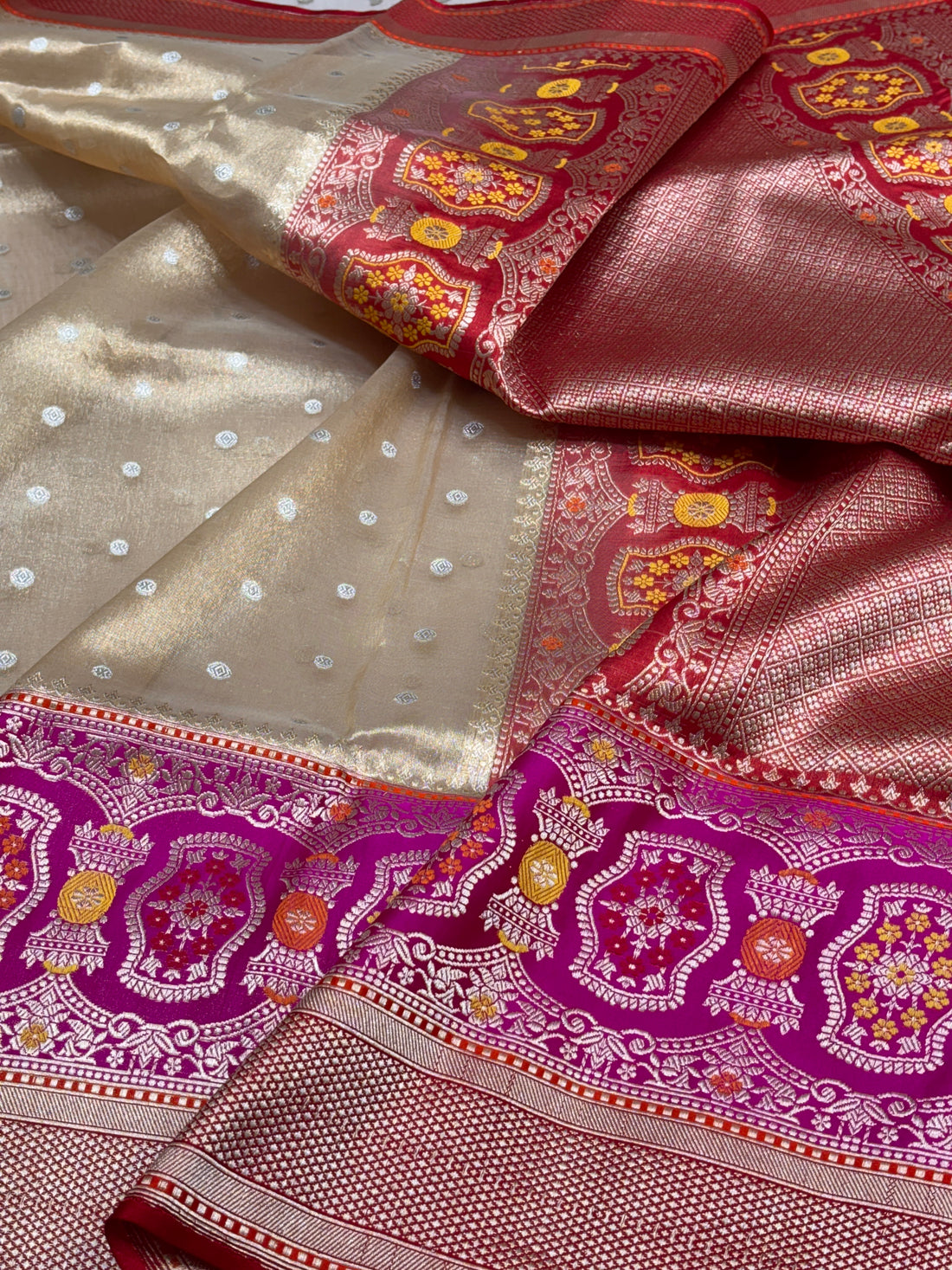 Champagne Gold Banarasi Kora Silk Handwoven Saree