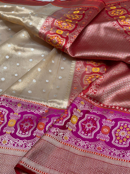 Champagne Gold Banarasi Kora Silk Handwoven Saree