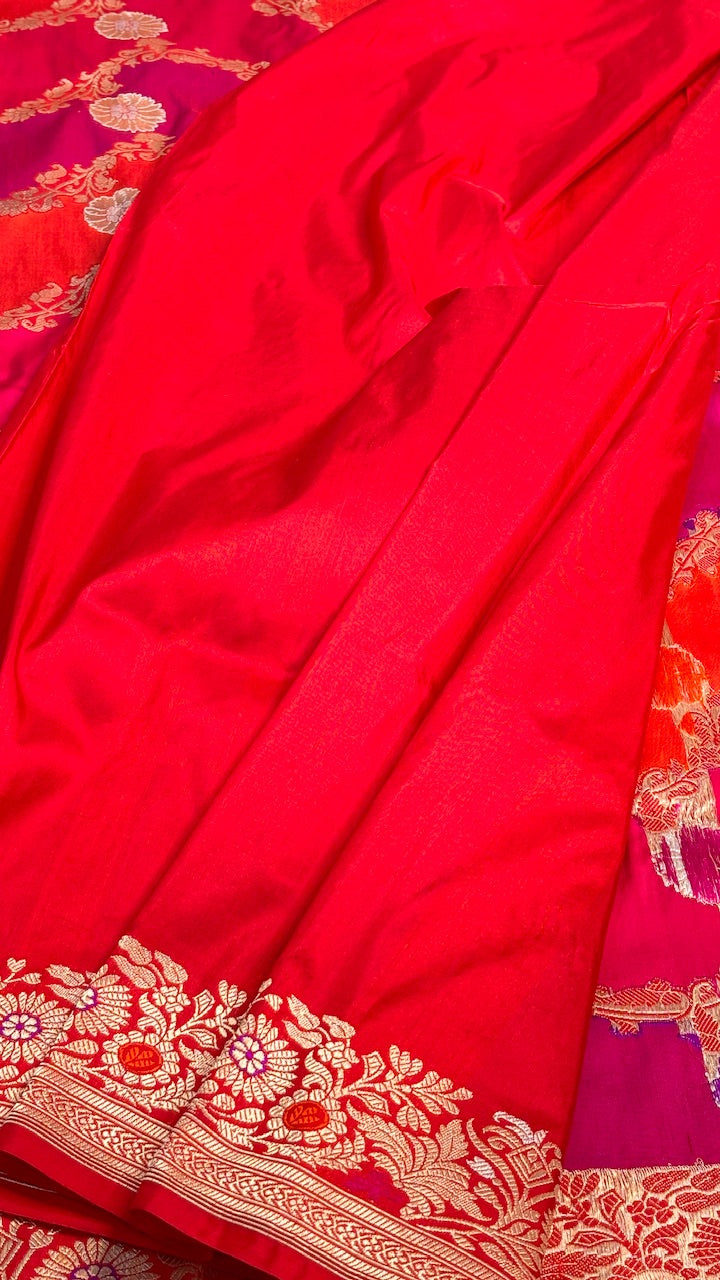 Red  Pure Banarasi Rankaat Handwoven Saree