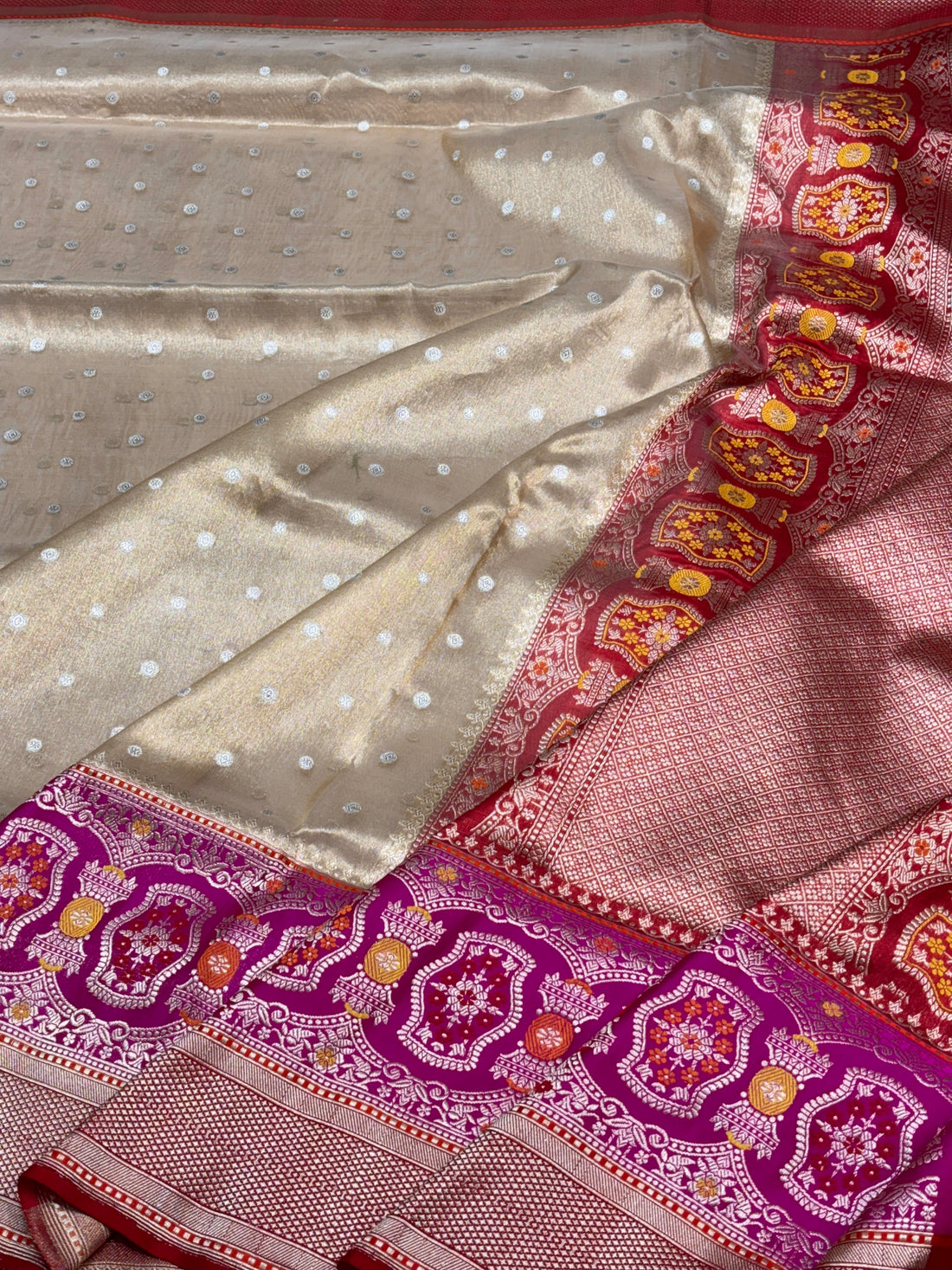 Champagne Gold Banarasi Kora Silk Handwoven Saree