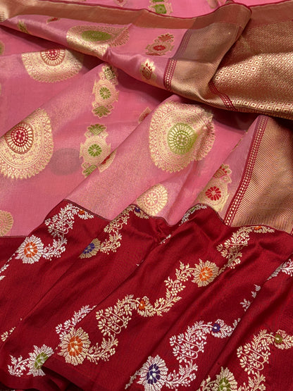 Pink Tissue Banarasi Silk Handwoven Saree