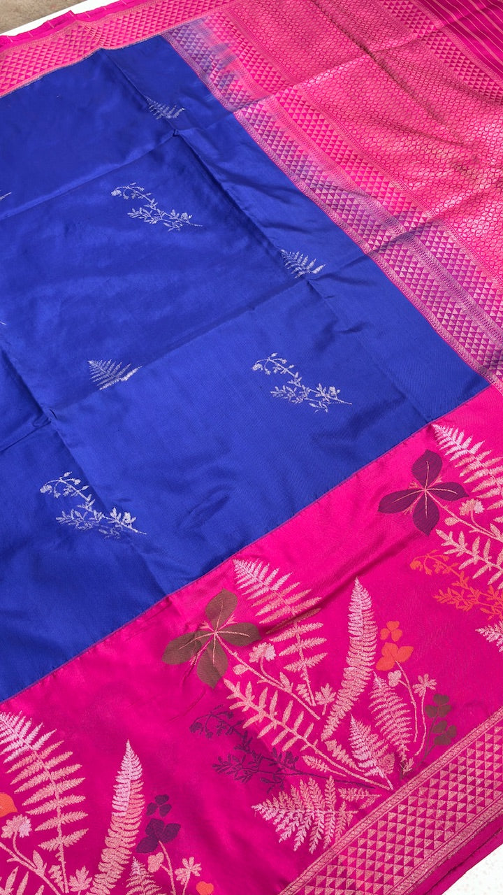 Royal Blue Pure Banarasi Ektara  Silk Handwoven Saree