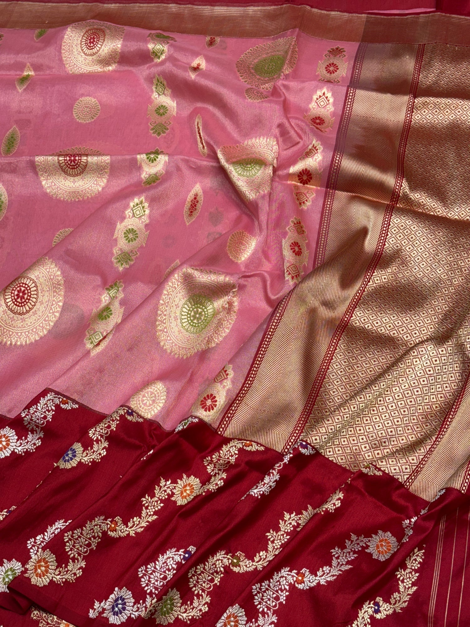 Pink Tissue Banarasi Silk Handwoven Saree