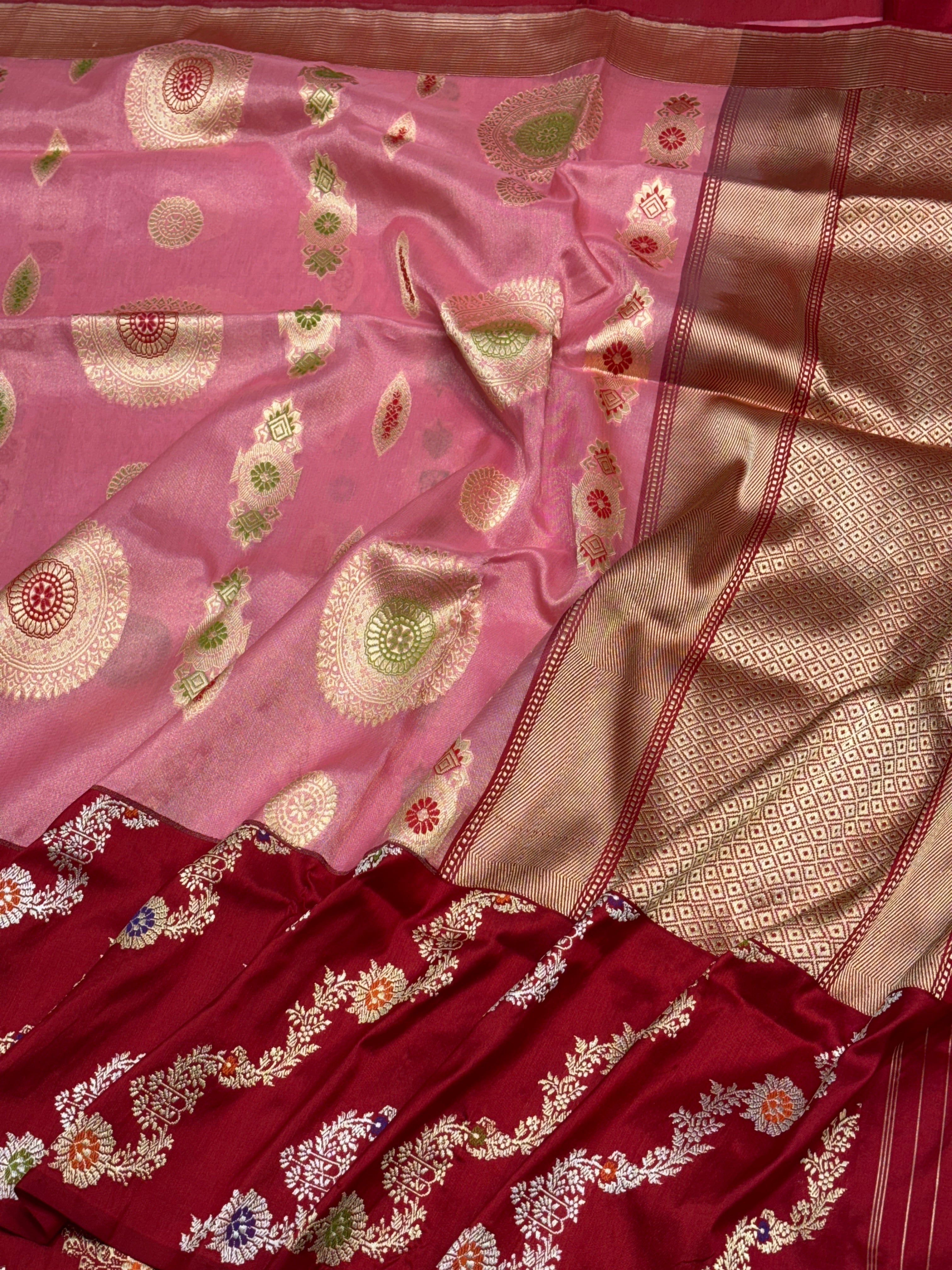 Pink Tissue Banarasi Silk Handwoven Saree