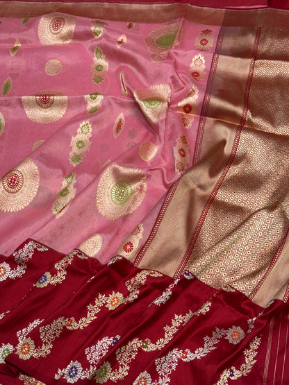 Pink Tissue Banarasi Silk Handwoven Saree
