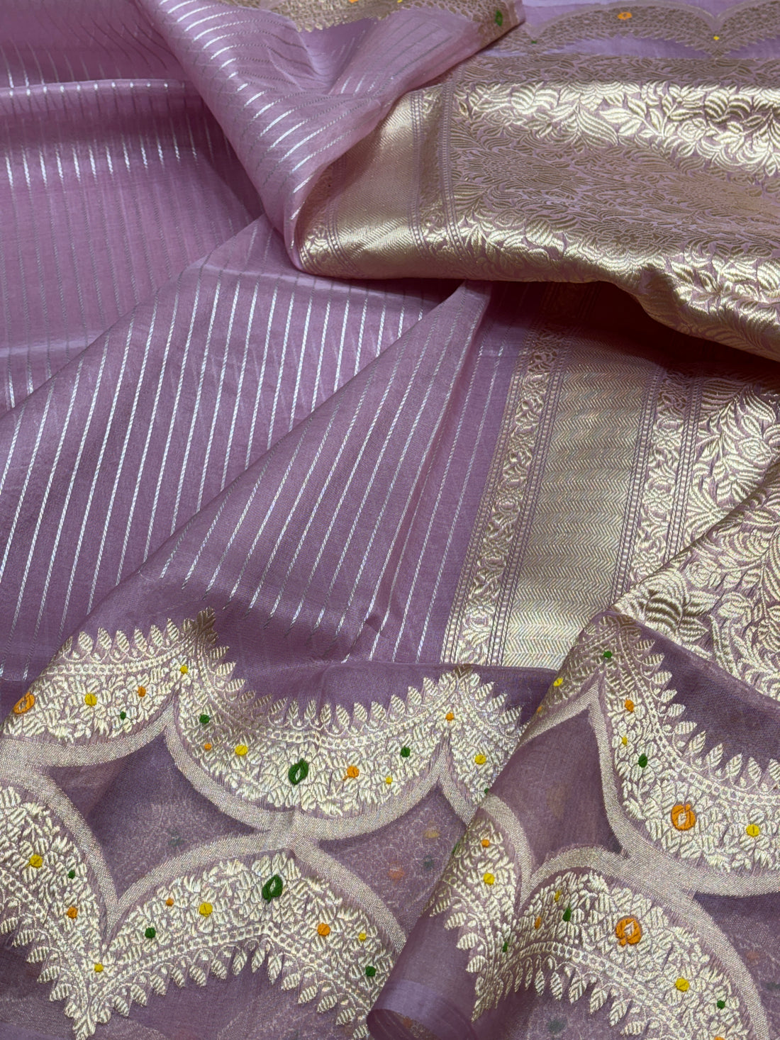 Lavender Banarasi Kora Silk Handwoven Saree