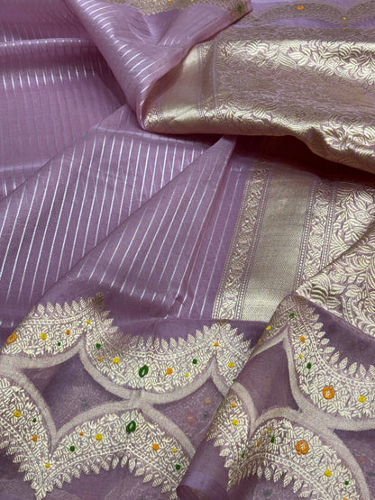 Lavender Banarasi Kora Silk Handwoven Saree