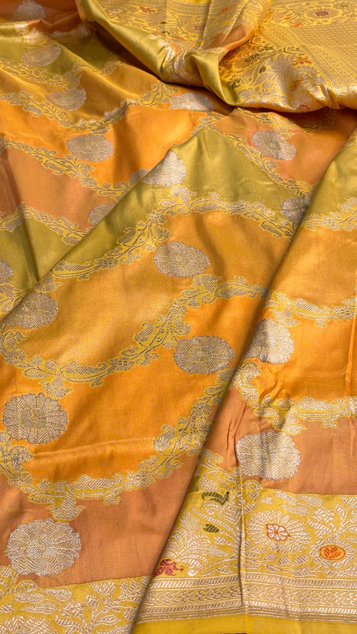 Mango Yellow Banarasi Rankaat Handwoven Saree