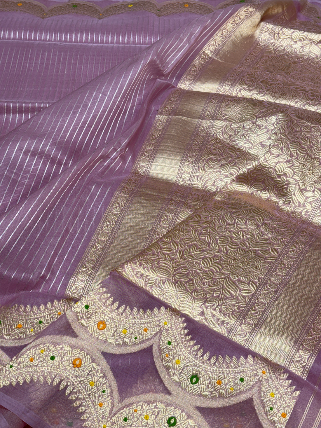 Lavender Banarasi Kora Silk Handwoven Saree