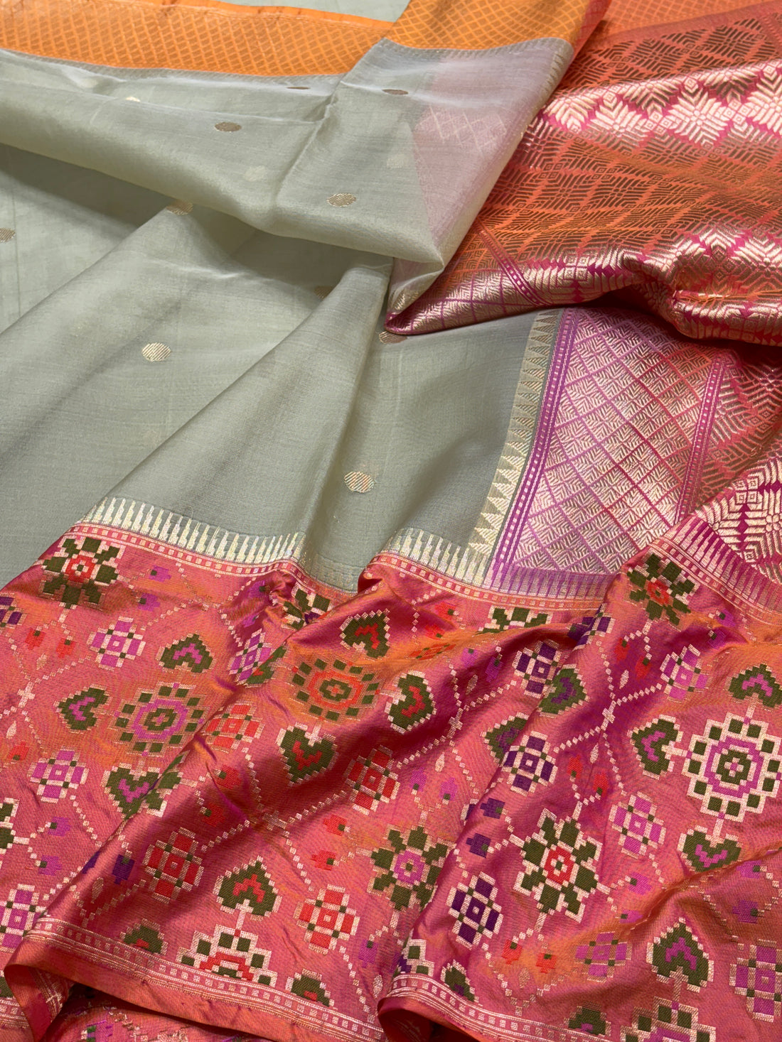Olive Green Banarasi Kora Silk Handwoven Saree