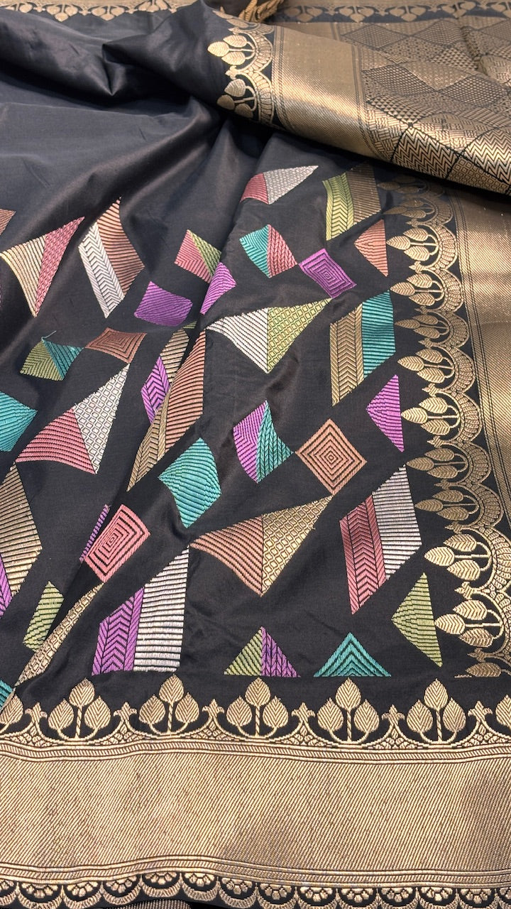 Black Banarasi Katan Silk Handwoven Saree