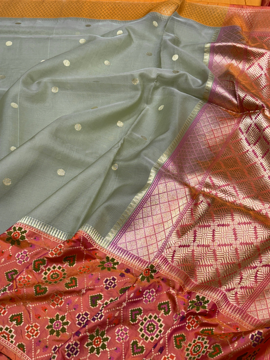 Olive Green Banarasi Kora Silk Handwoven Saree