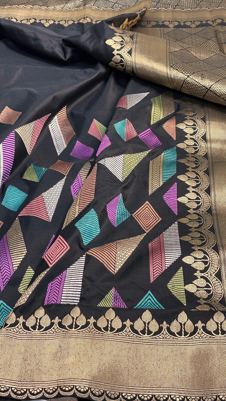 Black Banarasi Katan Silk Handwoven Saree
