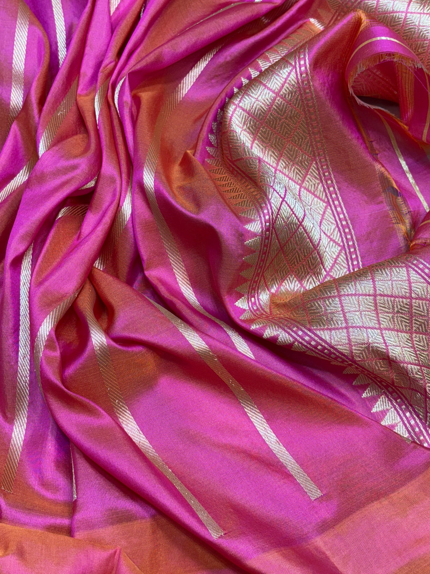 Olive Green Banarasi Kora Silk Handwoven Saree