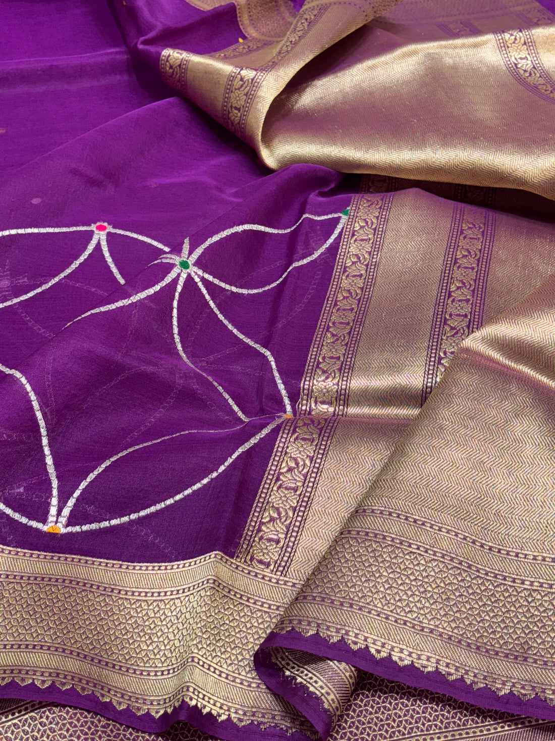 Purple Banarasi Kora Silk Handwoven Saree
