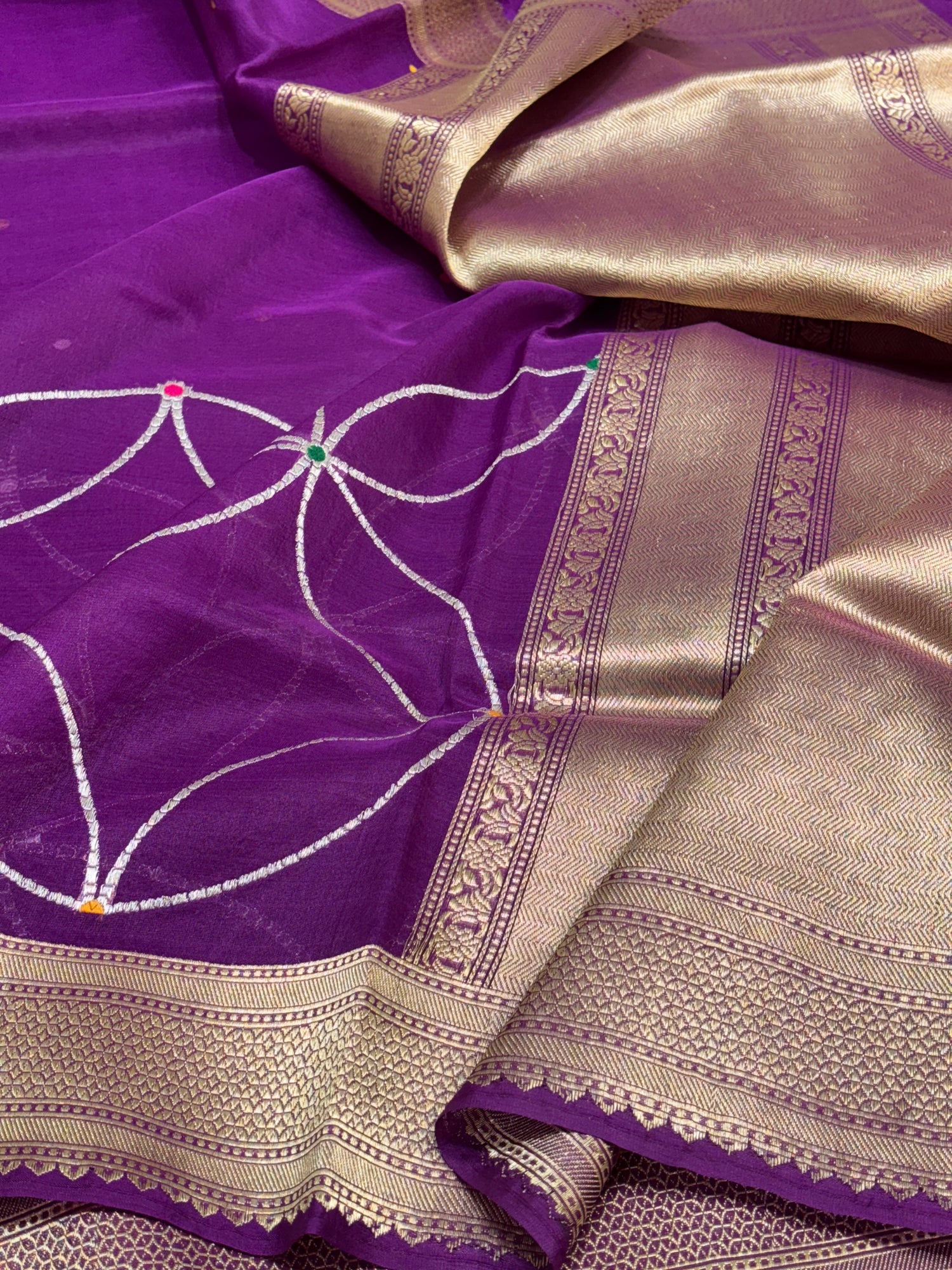 Purple Banarasi Kora Silk Handwoven Saree