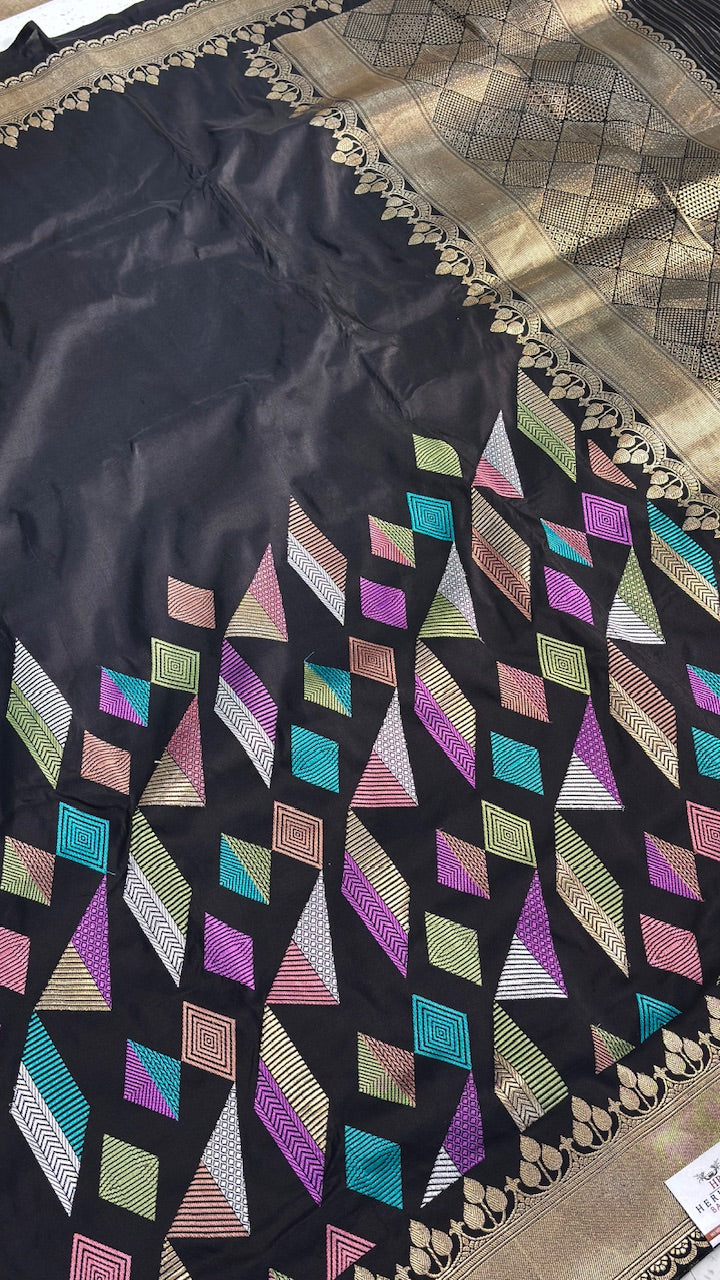 Black Banarasi Katan Silk Handwoven Saree