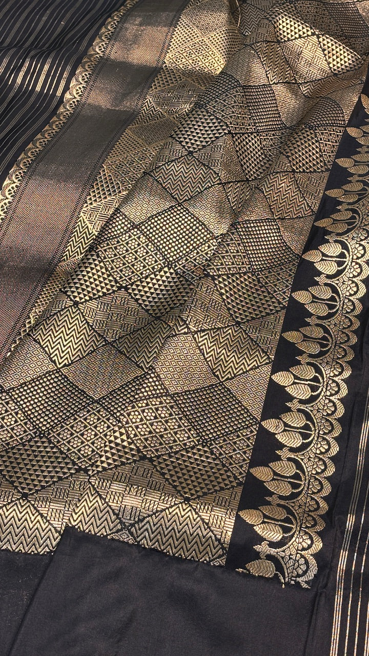 Black Banarasi Katan Silk Handwoven Saree