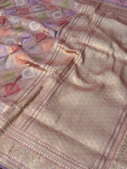 Peach Handwoven Pure Banarasi Rangkat Silk Saree