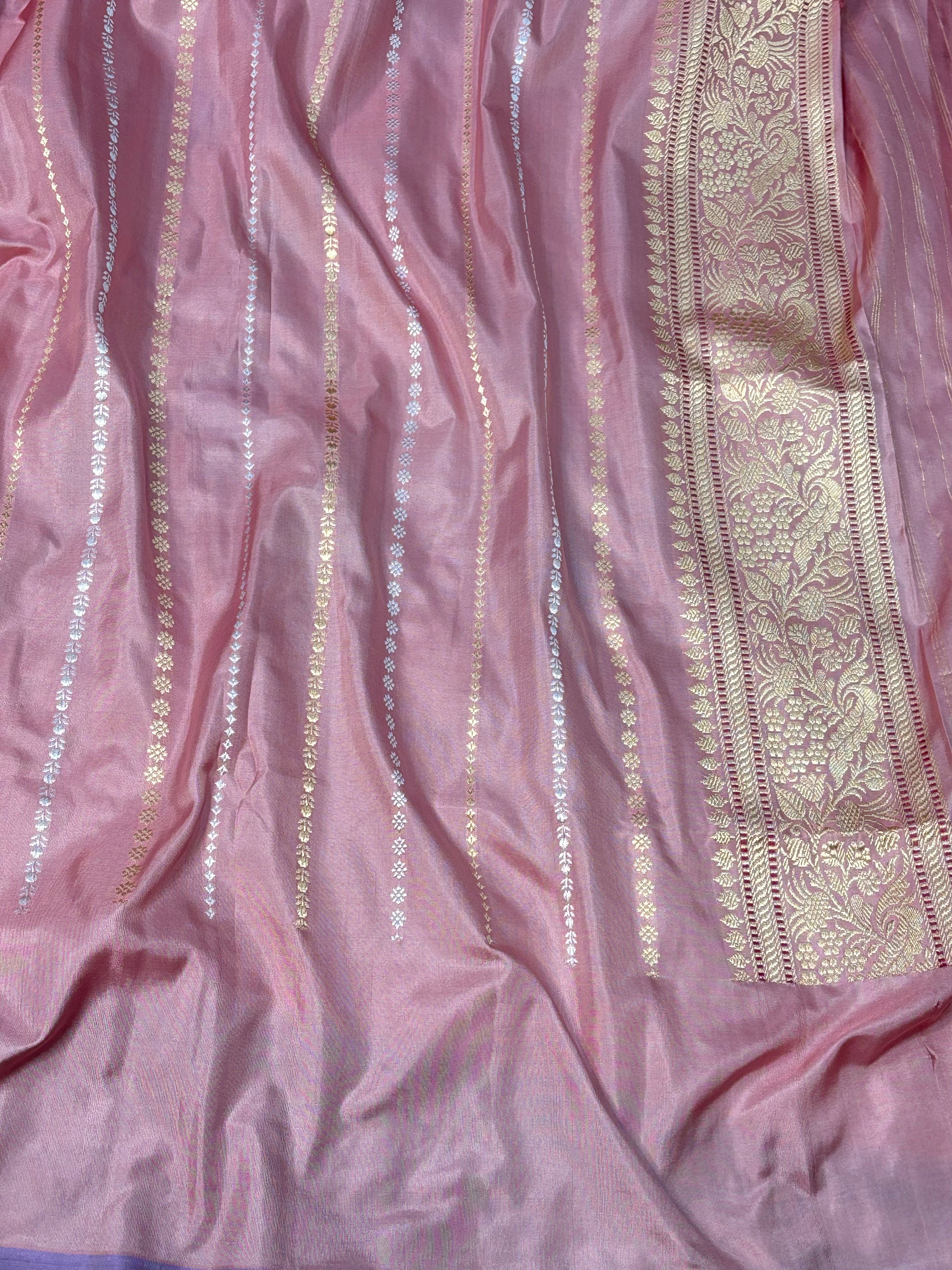 Peach Handwoven Pure Banarasi Rangkat Silk Saree