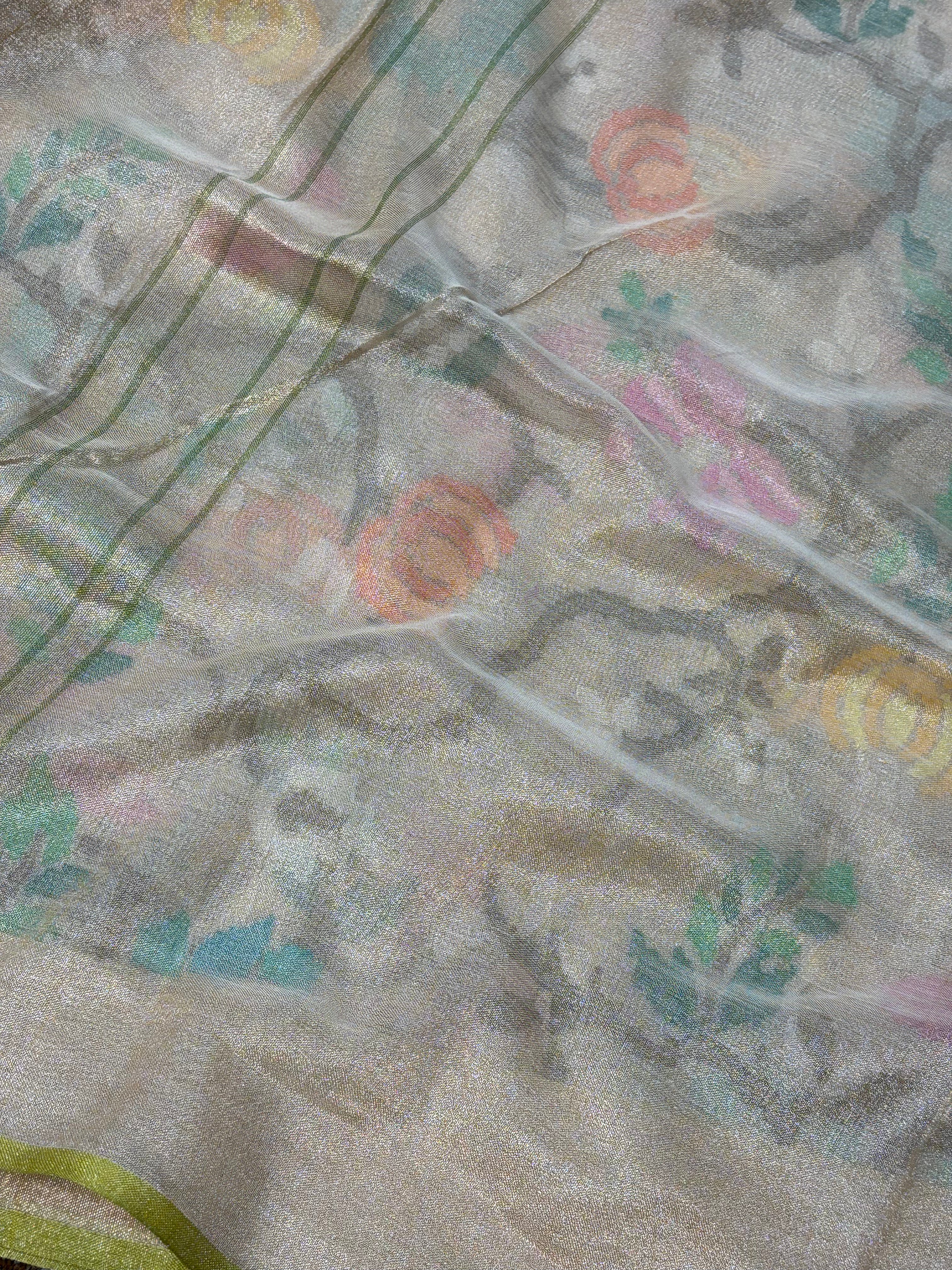 Ivory Handwoven Real Zari Exclusive Pure Banarasi Tissue Jamdani Saree