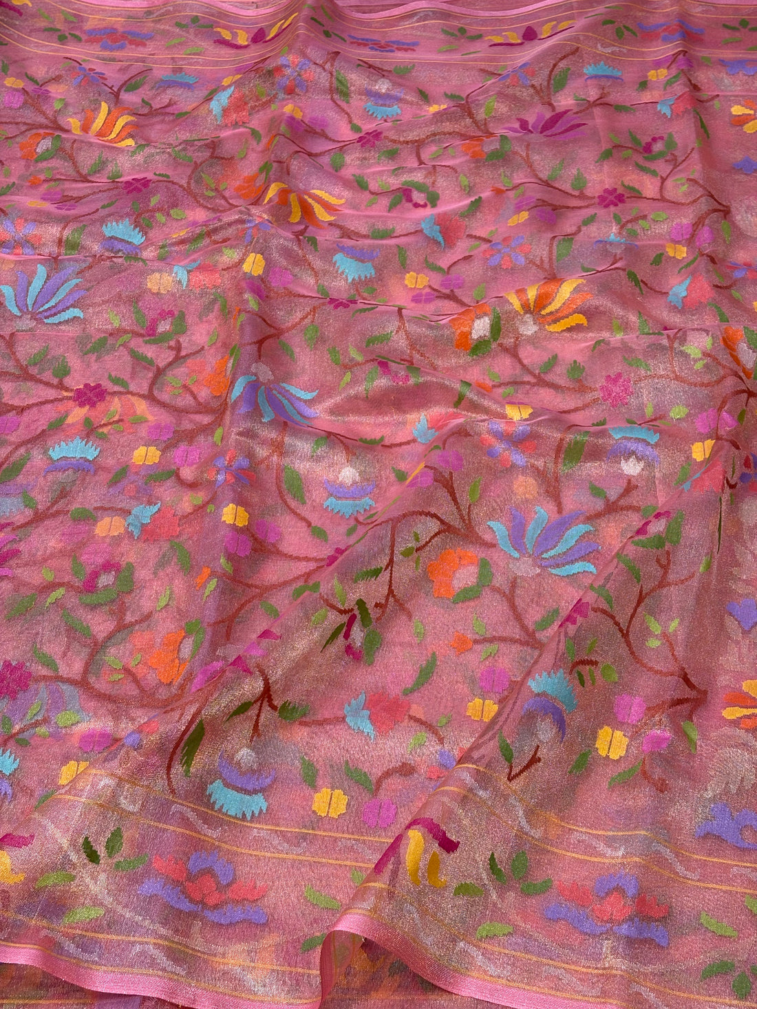 Baby Pink Handwoven Real Zari Exclusive Pure Banarasi Tissue Jamdani Saree